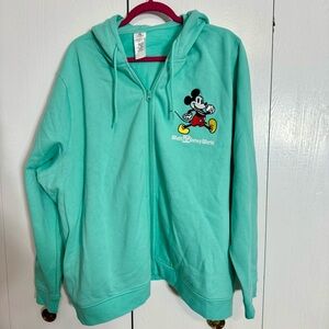 NWT. Disney Hoodie Adult 2X teal blue Mickey Mouse Embroidered
